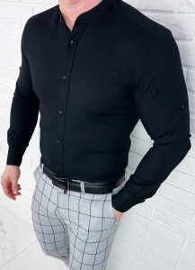 Koszula męska ze stójką czarna slim fit oxford VP1999