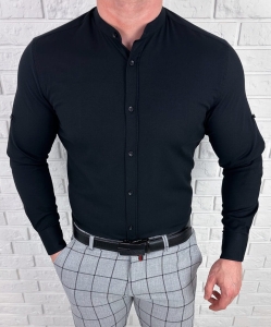 Koszula męska ze stójką czarna slim fit oxford VP1999