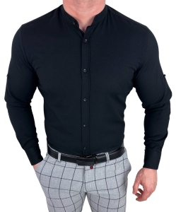 Koszula męska ze stójką czarna slim fit oxford VP1999