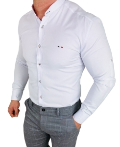 Koszula męska biała oxford ze stójką slim fit logo 2006