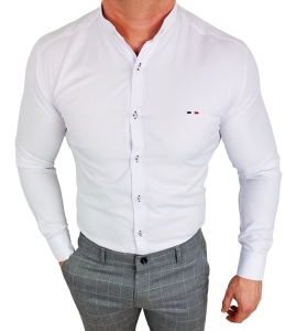 Koszula męska biała oxford ze stójką slim fit logo 2006
