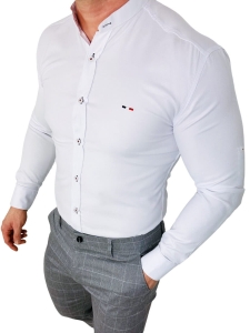 Koszula męska biała oxford ze stójką slim fit logo 2006