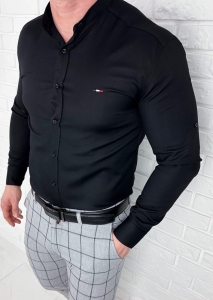 Koszula męska czarna oxford ze stójką slim fit logo 2006