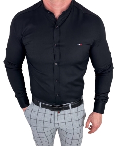 Koszula męska czarna oxford ze stójką slim fit logo 2006
