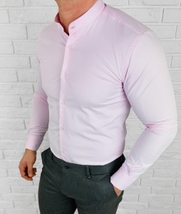 Koszula męska slim fit ze stójką różowa RS-1130