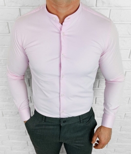 Koszula męska slim fit ze stójką różowa RS-1130