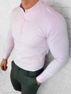 Koszula męska slim fit ze stójką różowa RS-1130