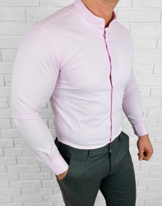 Koszula męska slim fit ze stójką różowa RS-1130