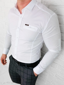 Koszula męska biała slim fit ozdobna kieszonka IMG2004