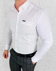 Koszula męska biała slim fit ozdobna kieszonka IMG2004