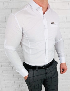 Koszula męska biała slim fit ozdobna kieszonka IMG2004