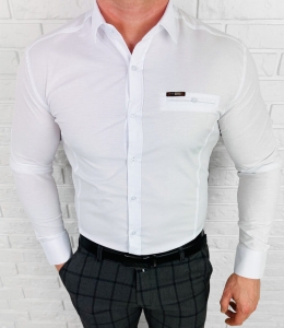 Koszula męska biała slim fit ozdobna kieszonka IMG2004