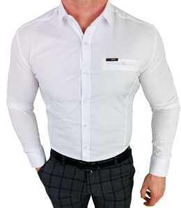 Koszula męska biała slim fit ozdobna kieszonka IMG2004