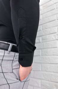 Koszula męska czarna slim fit ozdobna kieszonka IMG2004