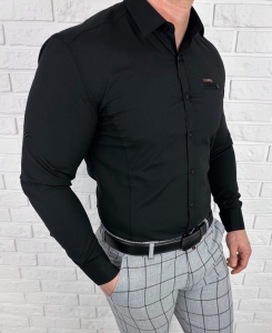 Koszula męska czarna slim fit ozdobna kieszonka IMG2004
