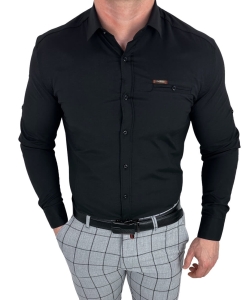 Koszula męska czarna slim fit ozdobna kieszonka IMG2004