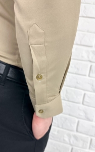 Koszula męska beżowa ze stójką slim fit Rs-1130