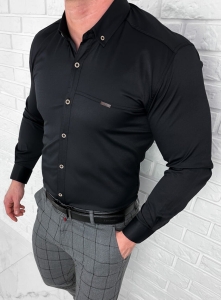 Koszula męska czarna z kołnierzem slim fit Stylovy 1962