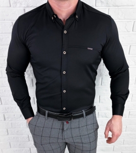 Koszula męska czarna z kołnierzem slim fit Stylovy 1962