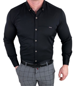 Koszula męska czarna z kołnierzem slim fit Stylovy 1962