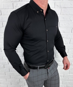 Koszula męska czarna z kołnierzem slim fit Stylovy 1962