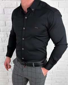 Koszula męska czarna z kołnierzem slim fit Stylovy 1962