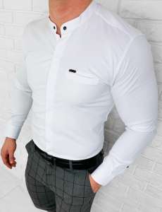 Koszula męska biała ze stójką z krytą plisą slim fit Stylovy 1961
