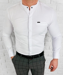 Koszula męska biała ze stójką z krytą plisą slim fit Stylovy 1961