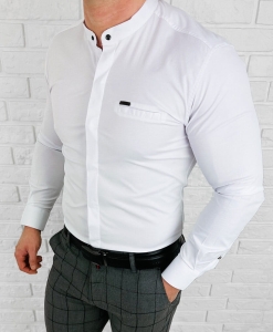 Koszula męska biała ze stójką z krytą plisą slim fit Stylovy 1961
