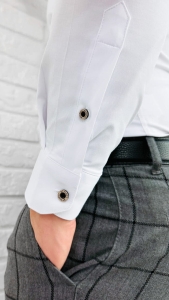 Koszula męska biała ze stójką z krytą plisą slim fit Stylovy 1961