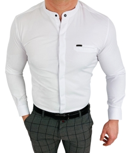 Koszula męska biała ze stójką z krytą plisą slim fit Stylovy 1961