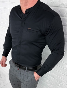 Koszula męska czarna ze stójką slim fit kryta plisa Stylovy 1961