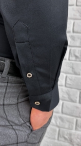Koszula męska czarna ze stójką slim fit kryta plisa Stylovy 1961