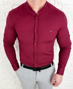 Koszula męska bordowa oxford ze stójką slim fit logo 2006