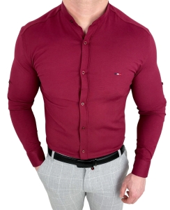 Koszula męska bordowa oxford ze stójką slim fit logo 2006