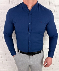 Koszula męska granatowa oxford ze stójką slim fit logo 2006