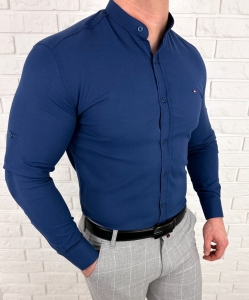 Koszula męska granatowa oxford ze stójką slim fit logo 2006