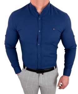 Koszula męska granatowa oxford ze stójką slim fit logo 2006