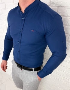 Koszula męska granatowa oxford ze stójką slim fit logo 2006
