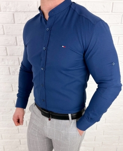 Koszula męska granatowa oxford ze stójką slim fit logo 2006