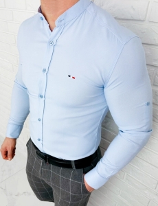 Koszula męska niebieska oxford ze stójką slim fit logo 2006