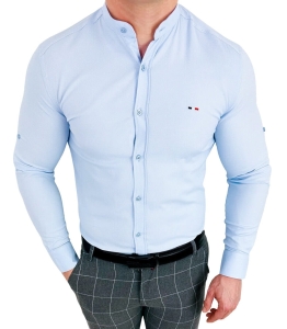 Koszula męska niebieska oxford ze stójką slim fit logo 2006
