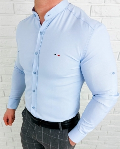 Koszula męska niebieska oxford ze stójką slim fit logo 2006