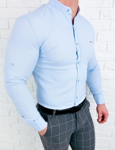 Koszula męska niebieska oxford ze stójką slim fit logo 2006