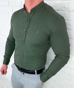 Koszula męska khaki oxford ze stójką slim fit logo 2006