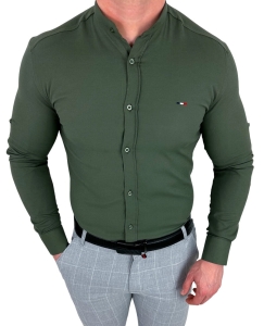 Koszula męska khaki oxford ze stójką slim fit logo 2006