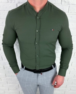 Koszula męska khaki oxford ze stójką slim fit logo 2006