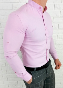 Koszula męska różowa oxford ze stójką slim fit logo 2006