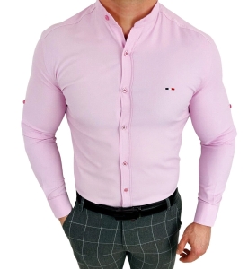 Koszula męska różowa oxford ze stójką slim fit logo 2006