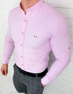 Koszula męska różowa oxford ze stójką slim fit logo 2006